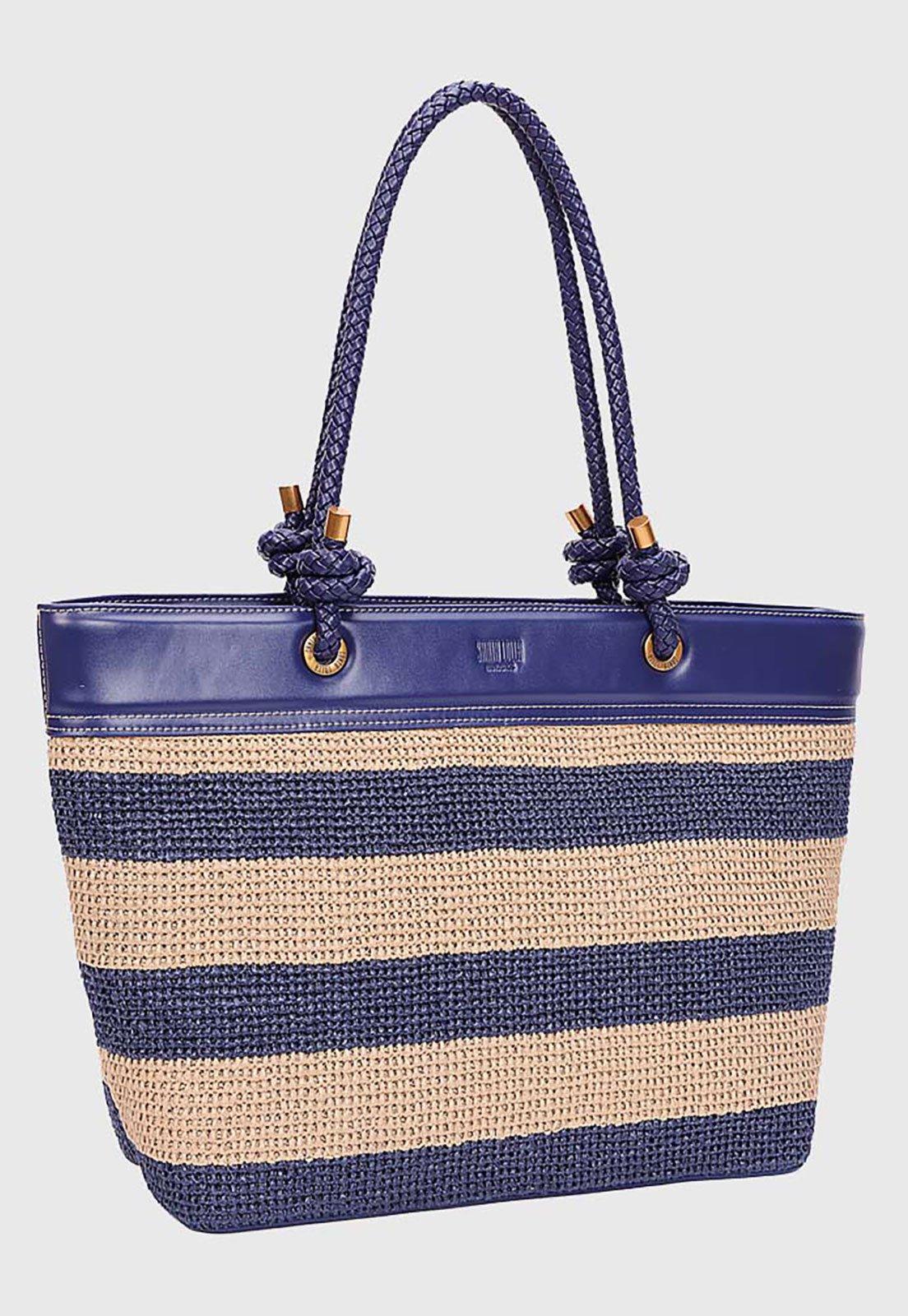 Bolsa Feminina Santa Lolla Listrada Alça Trançada Azul Marinho