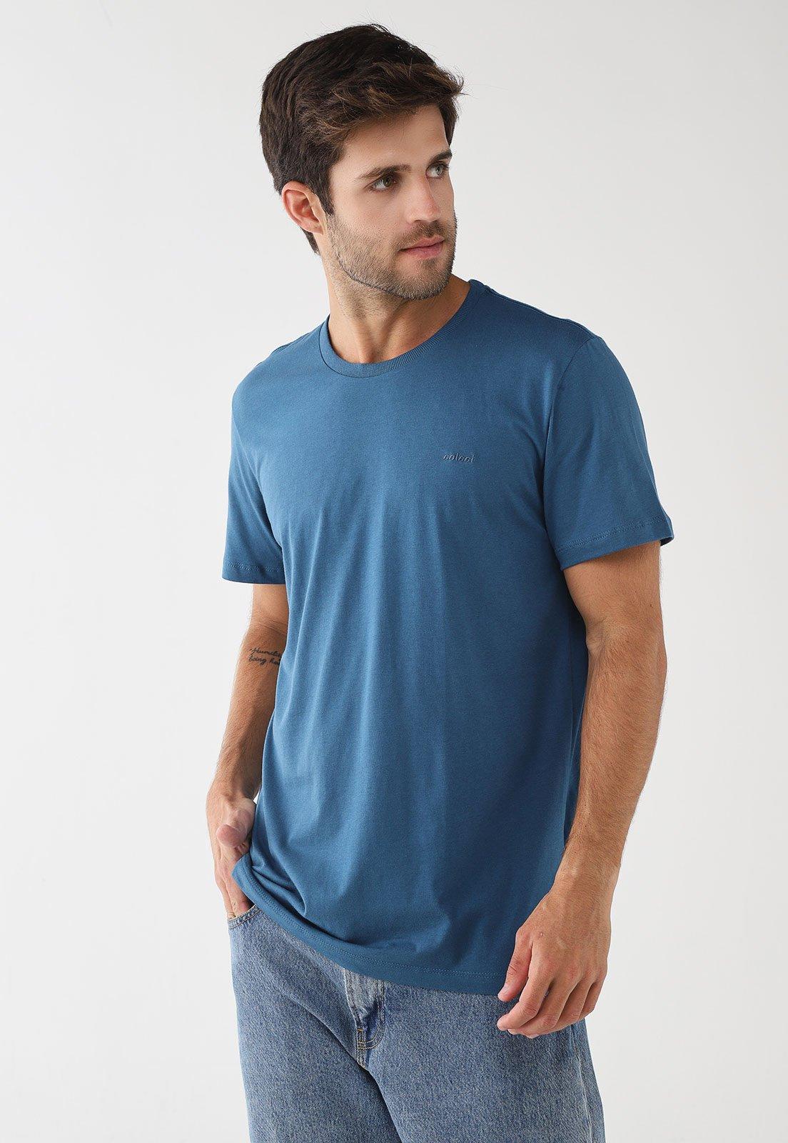 Camiseta Masculina Colcci Logo Bordado Azul
