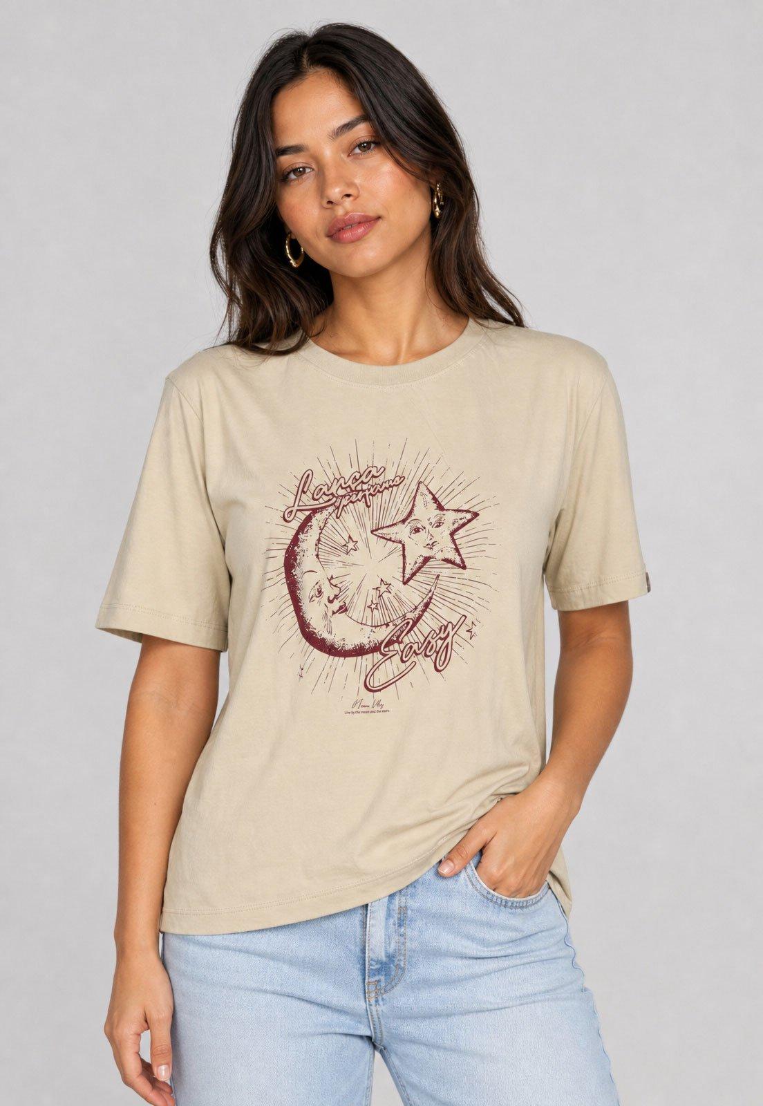 Camiseta Feminina Lança Perfume Estampa Bege