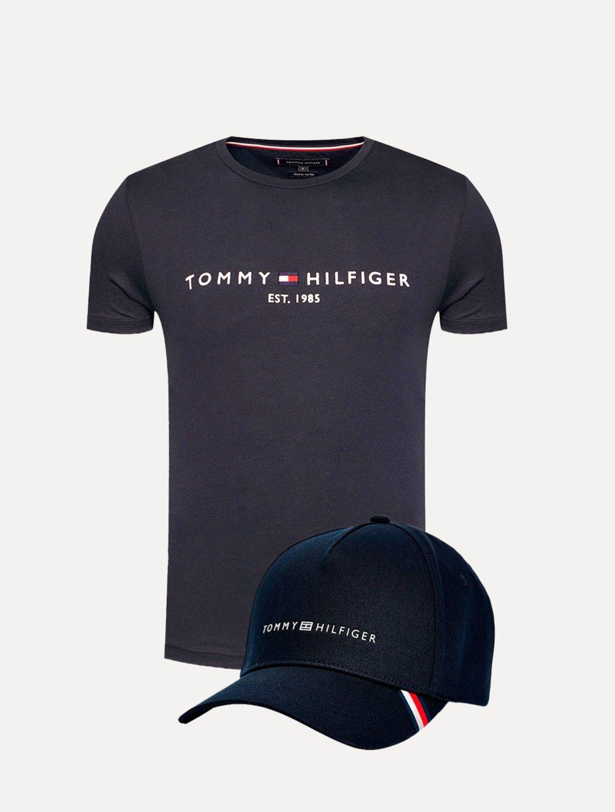 Kit Tommy Hilfiger Camiseta Masculina Core Logo Tee e Boné Uptown Cap Marinho