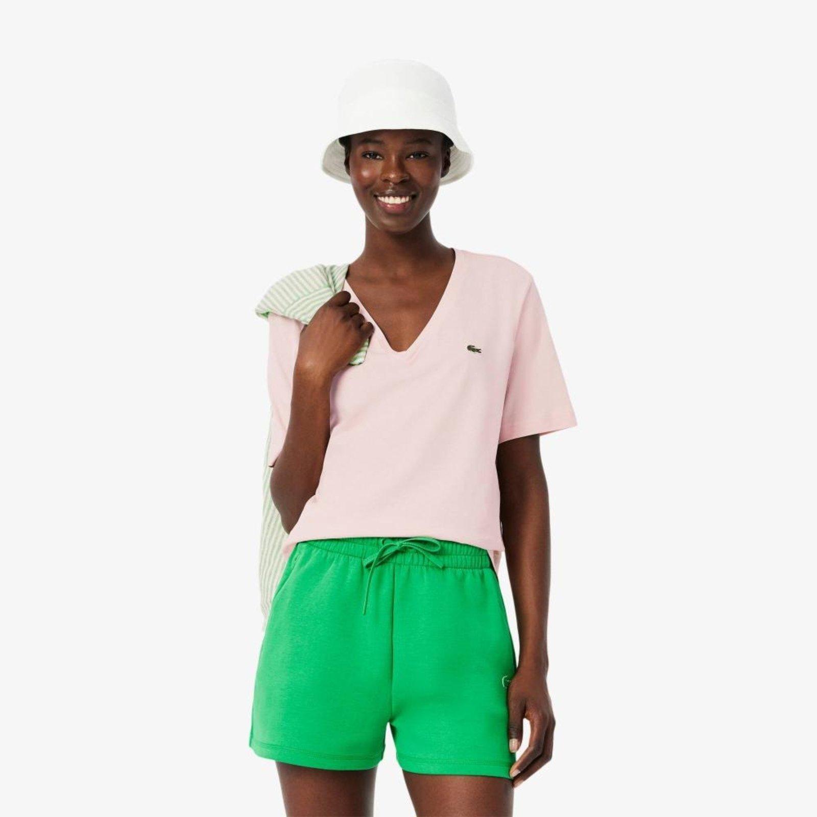 Camiseta Lacoste de Algodão com Gola V e Caimento Relaxado Rosa