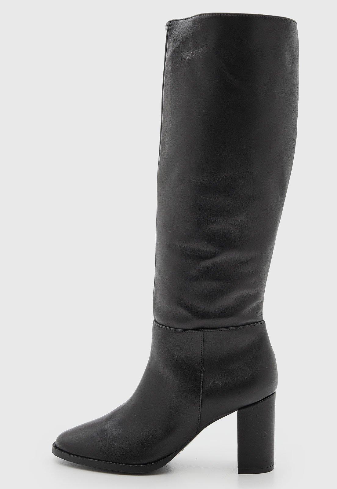 Bota Feminina Arezzo Cano Alto Couro Preta