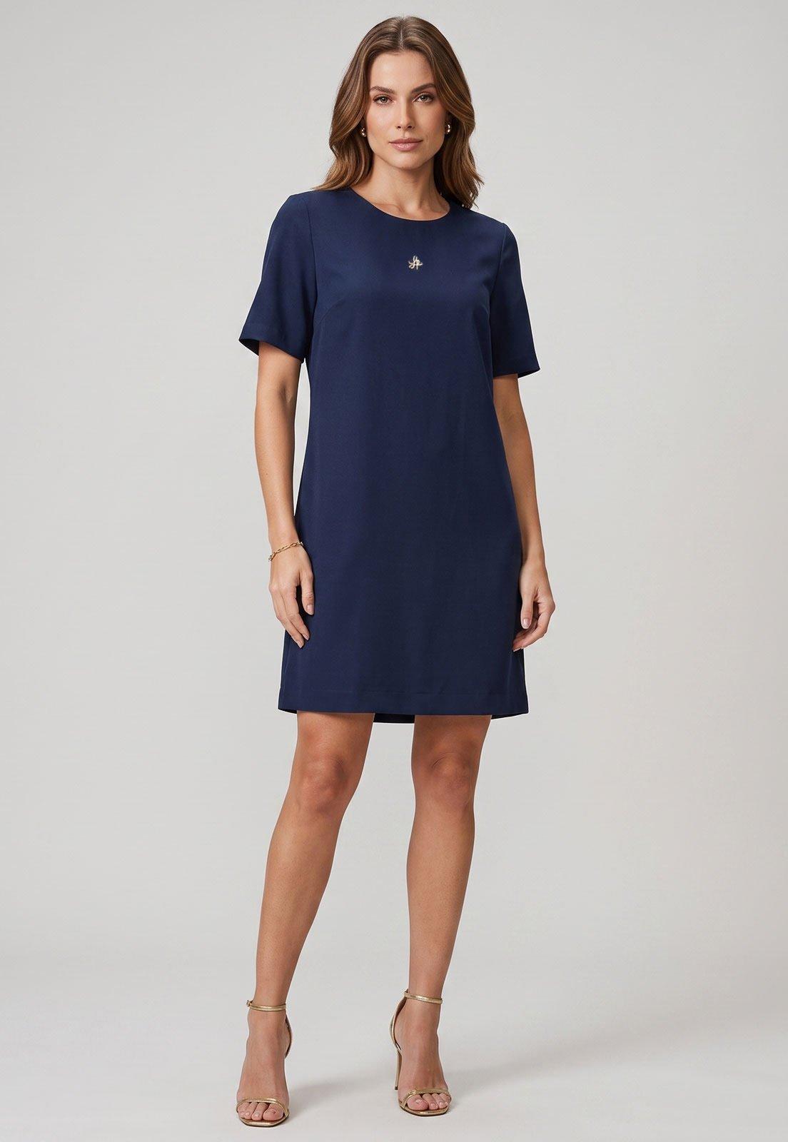 Vestido Lança Perfume Curto Decote Redondo Azul Marinho