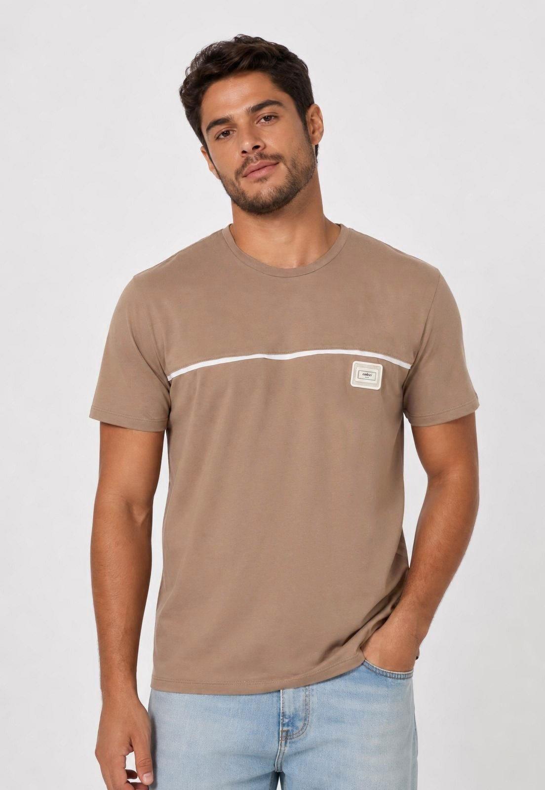 Camiseta Masculina Colcci Faixa Marrom