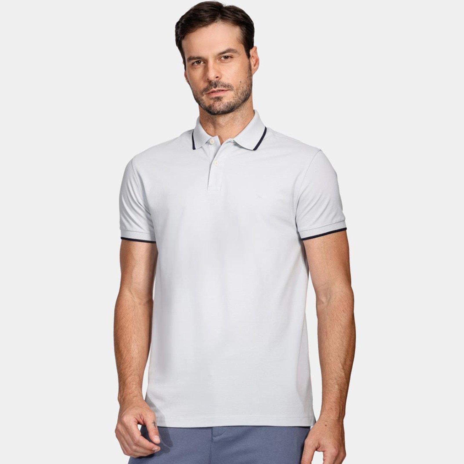 Camisa Polo Aramis 1 Friso Ve25 Branco e Azul Masculino