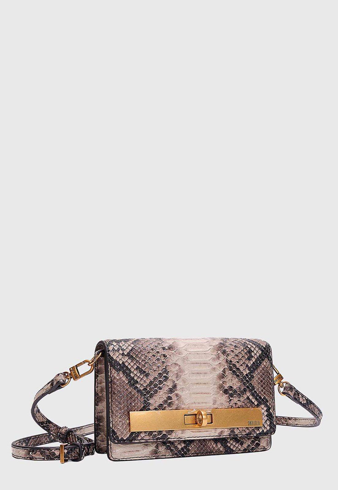 Bolsa Feminina Santa Lolla Compacta Alça Ajustável Cobra Marrom