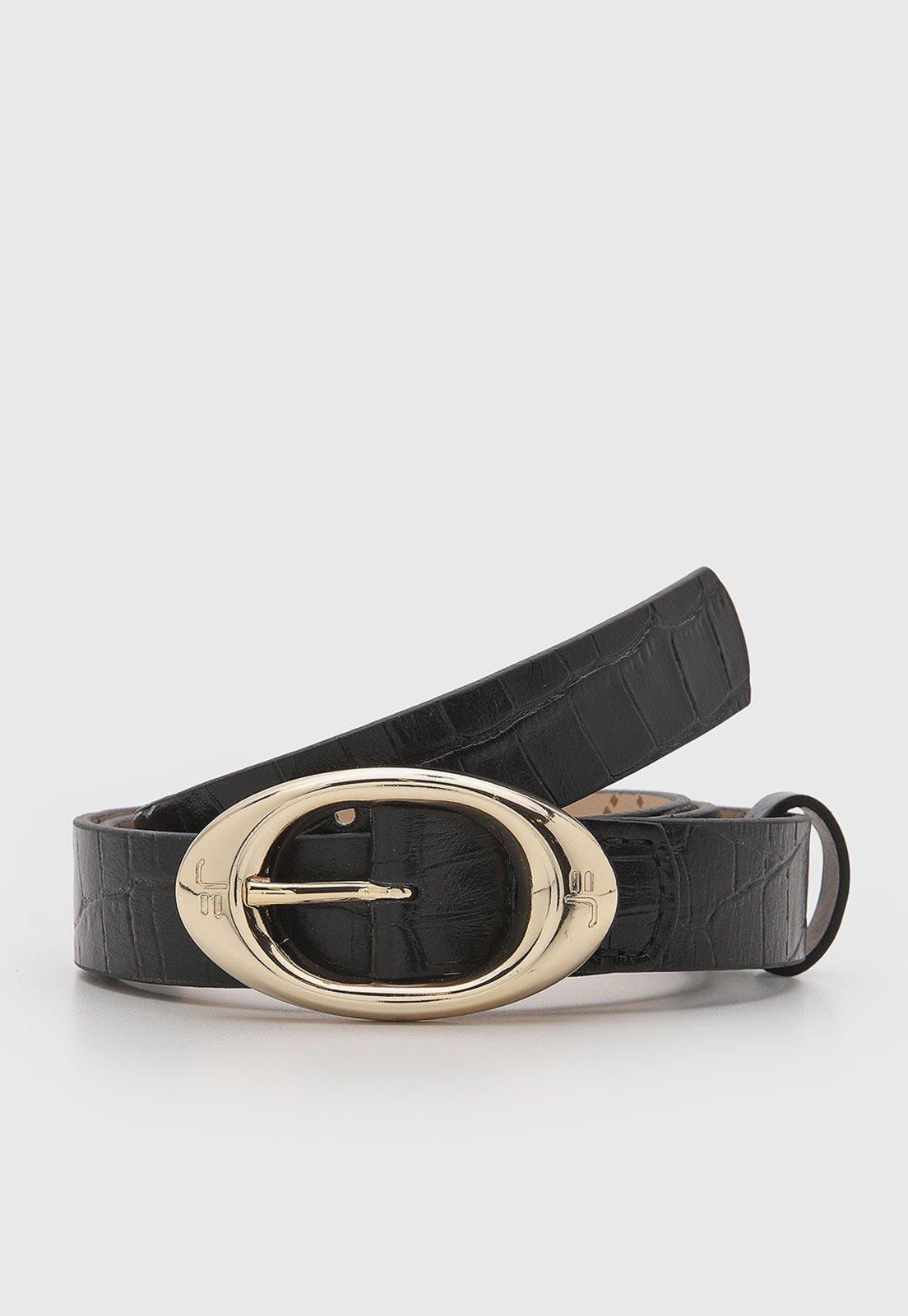 Cinto Feminino Jorge Bischoff Couro Croco Preto