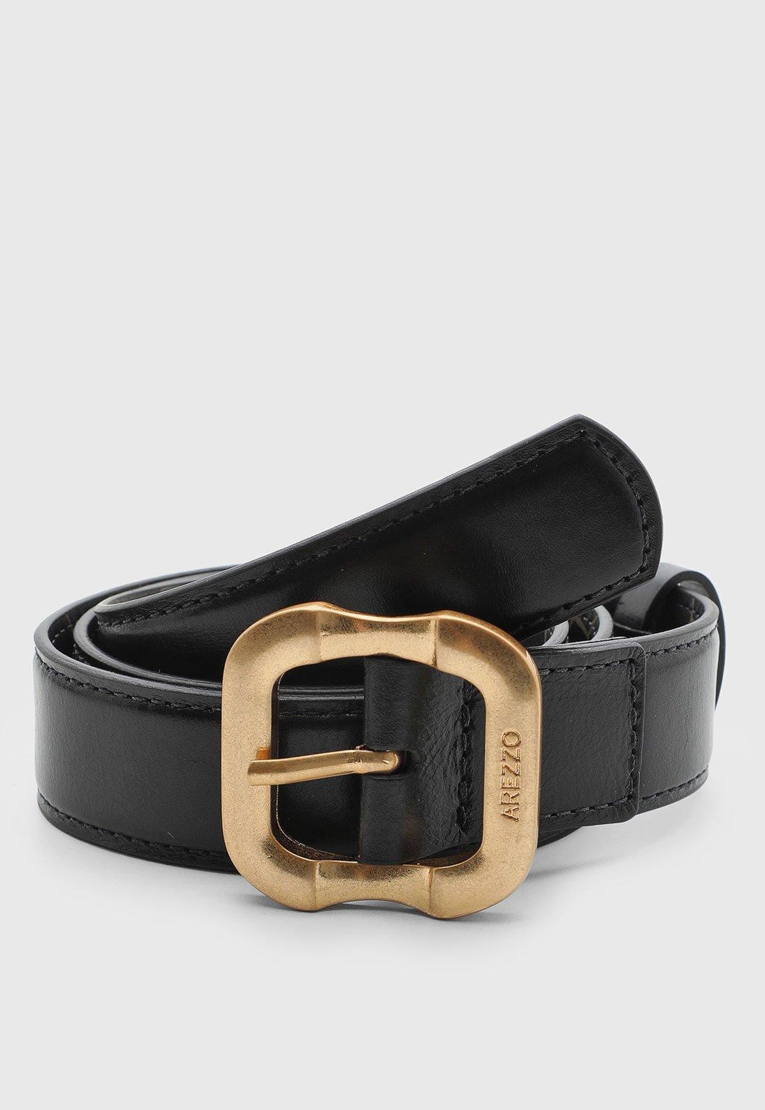 Cinto Feminino Arezzo Fivela Metal Couro Preto