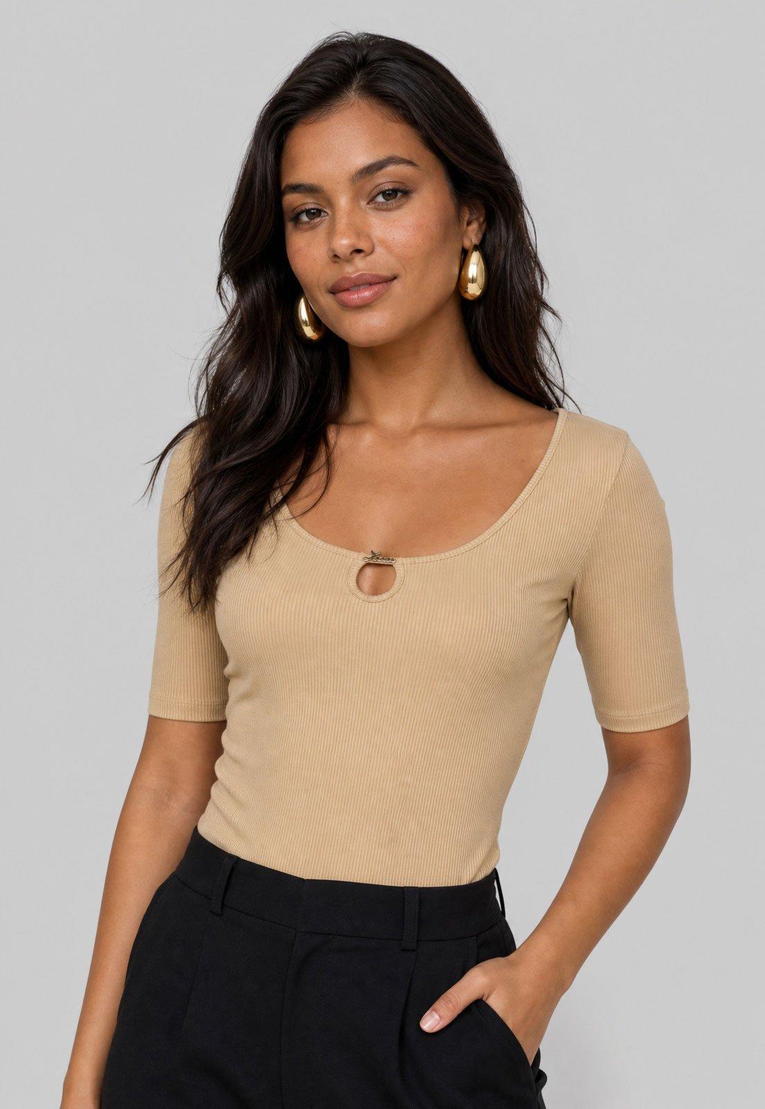 Blusa Feminina Lança Perfume Canelada Bege