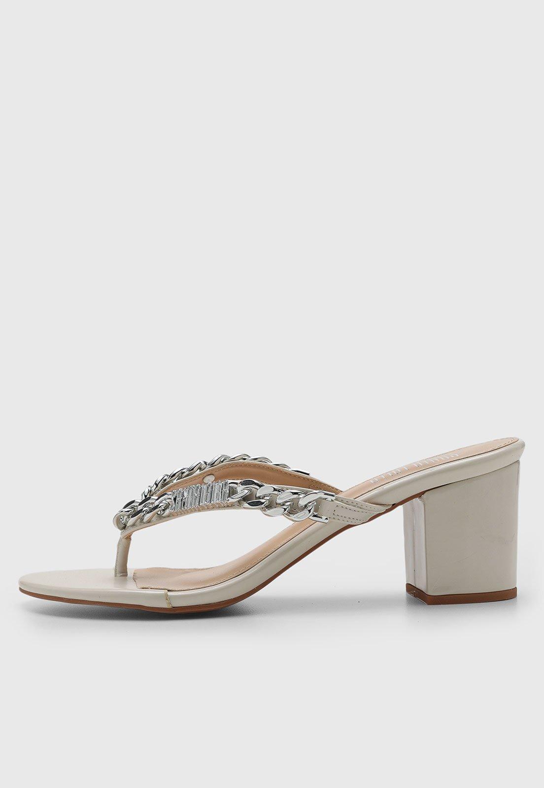 Sandália Feminina Santa Lolla Corrente Bico Quadrado Off-White