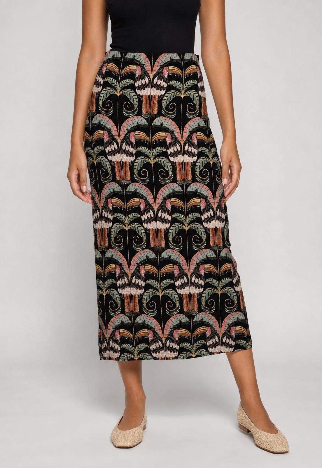 Saia Feminina FARM Estampada Midi Preta