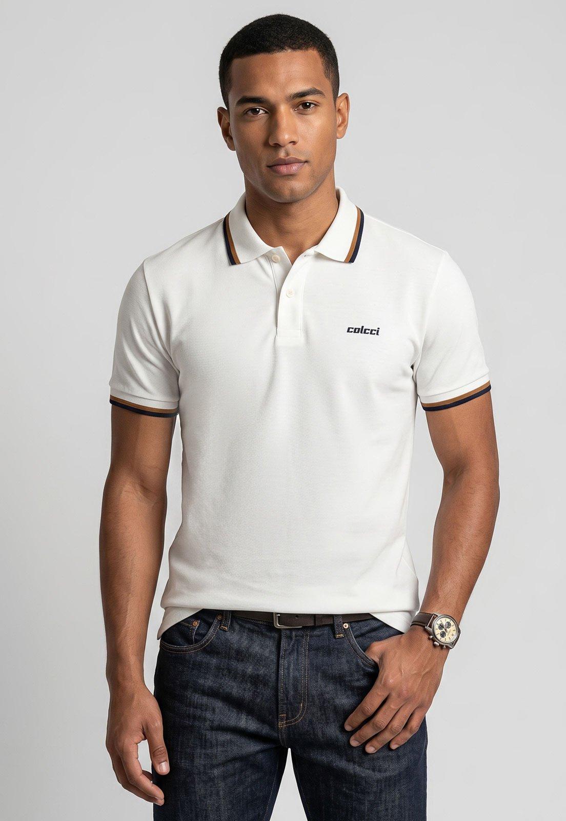 Polo Masculina Colcci Gola Listrada Branca