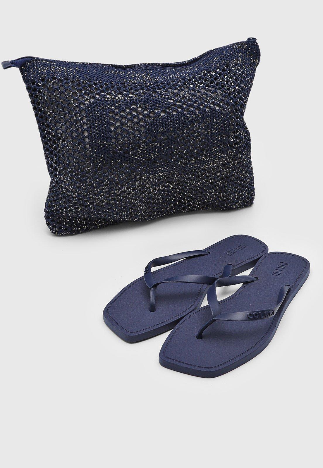 Chinelo Dedo Feminino Colcci Kit com Nécessaire Azul Marinho
