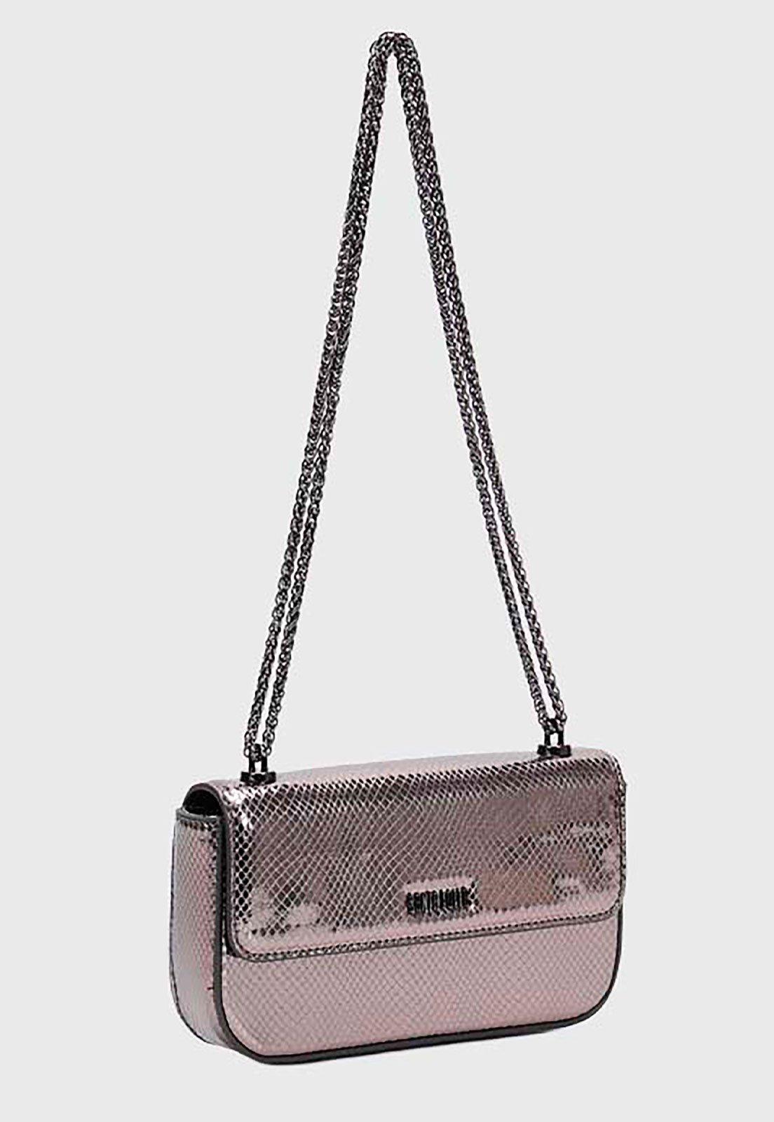 Bolsa Feminina Santa Lolla Cobra Alça Corrente Prata