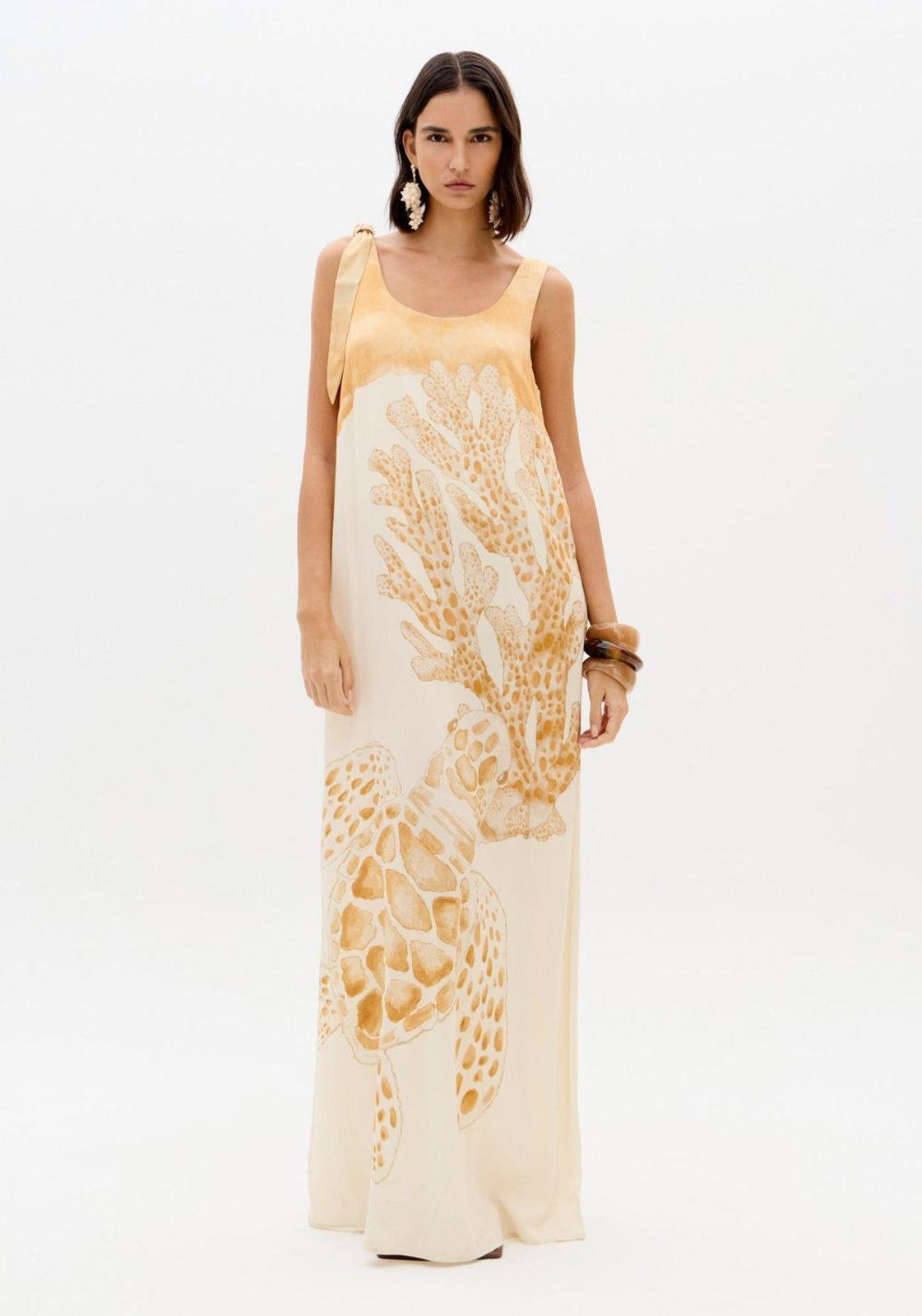 Vestido Longo Estampado Com Amarração Lança Perfume