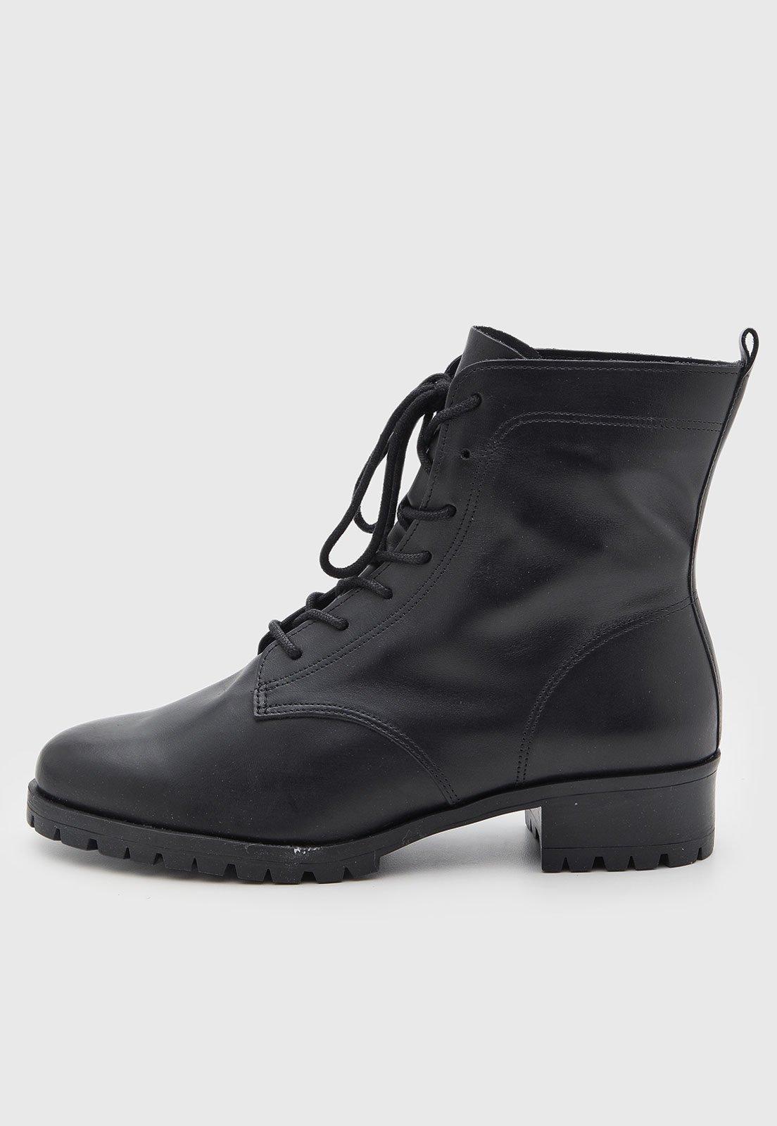 Bota Coturno Feminina Arezzo Cano Baixo Couro Preta