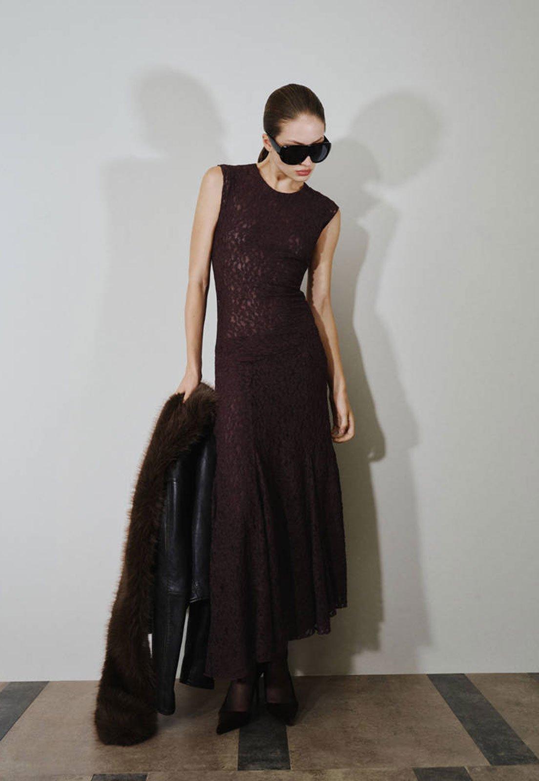 Vestido Feminino Mango Evasê Longo Vinho