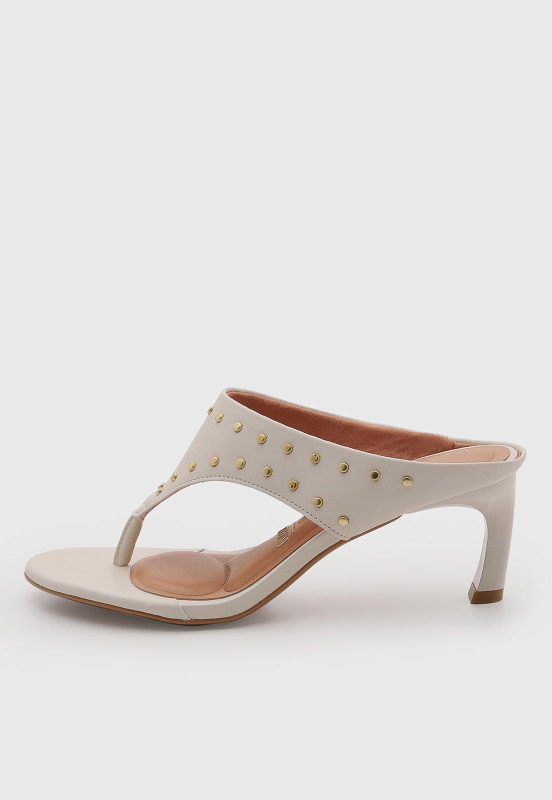 Sandália Feminina Vizzano Salto Médio Tachas Off-White