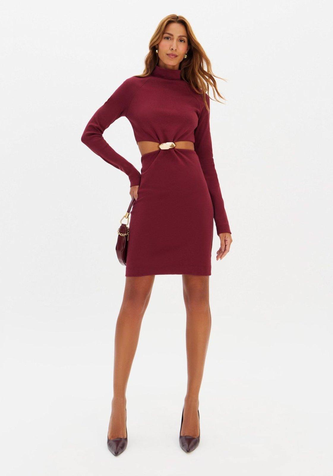 Vestido Curto Manga Longa Com Metal Lança Perfume
