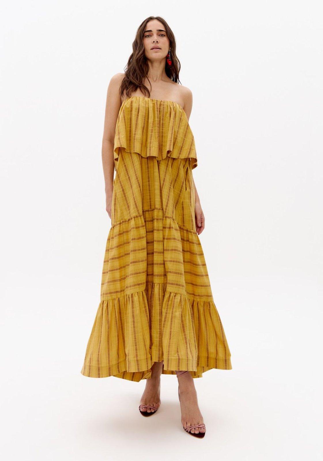 Vestido Sem Alças Longo Listrado Lança Perfume