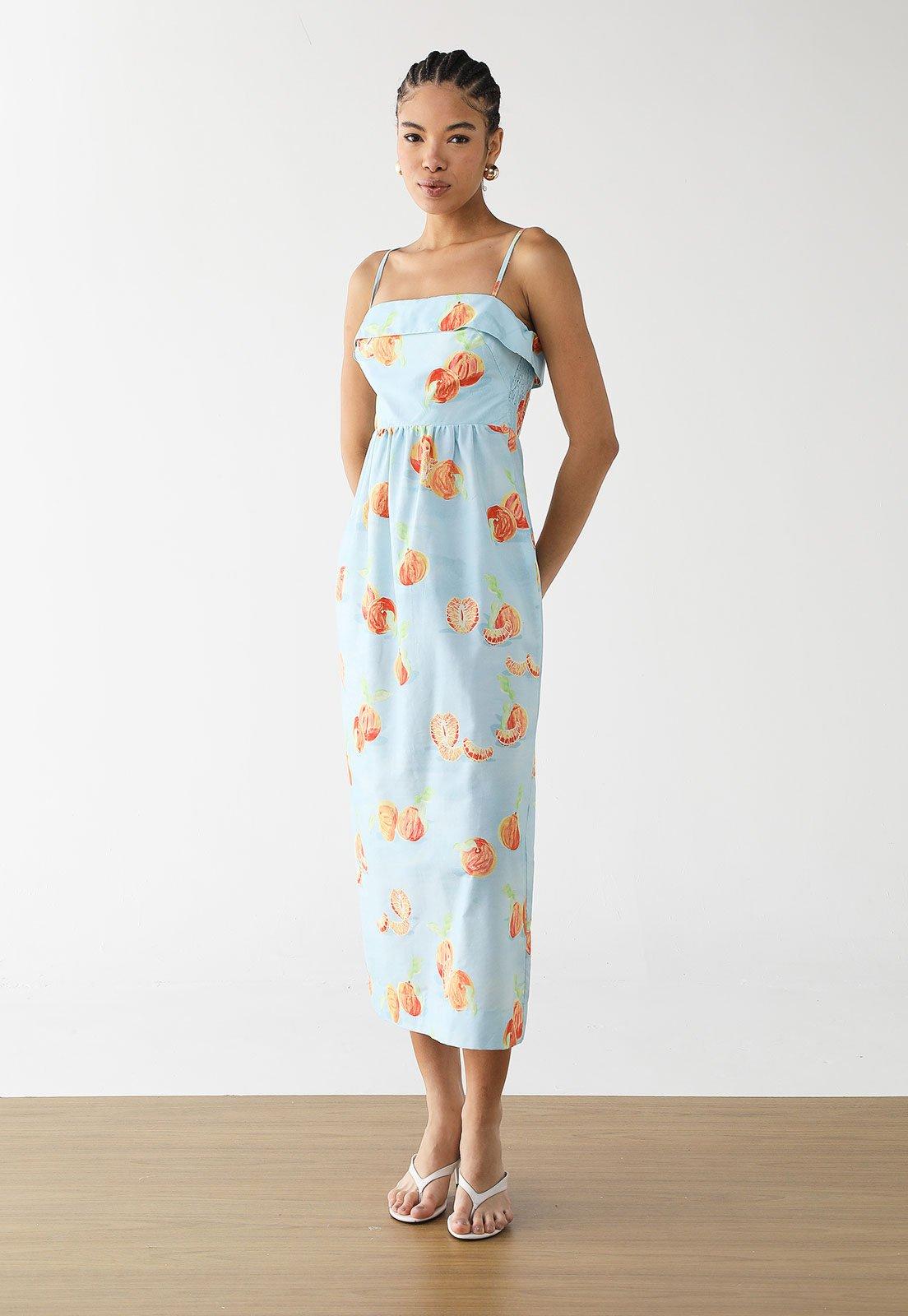 Vestido Feminino FARM Estampa Frutas Azul Claro
