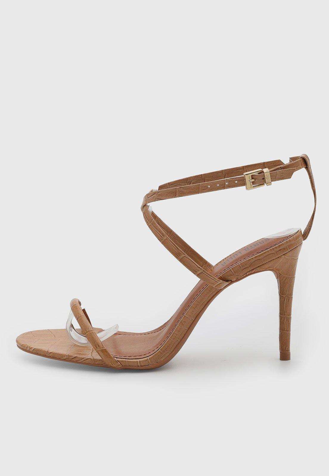 Sandália Feminina Santa Lolla Salto Alto Croco Caramelo