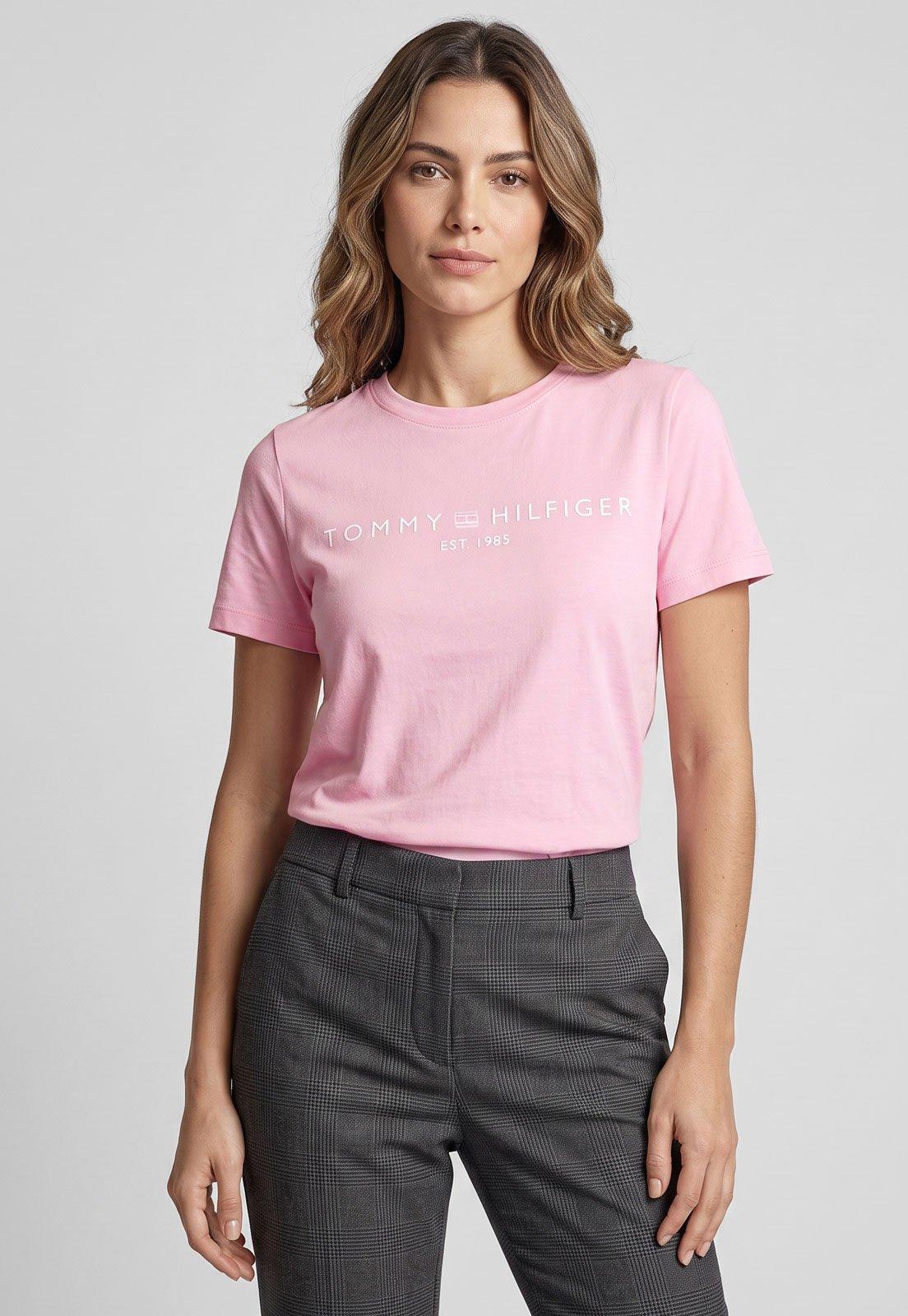 Camiseta Feminina Tommy Hilfiger Logo Rosa