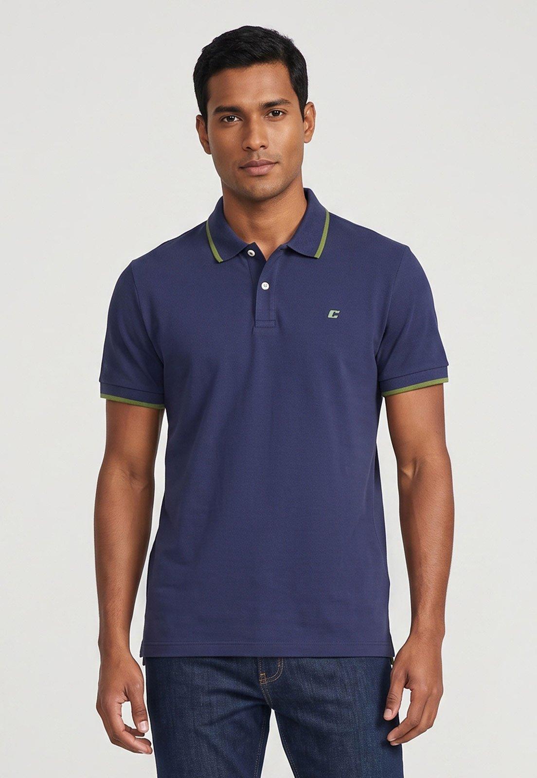 Camisa Polo Colcci Reta Friso Logo Azul