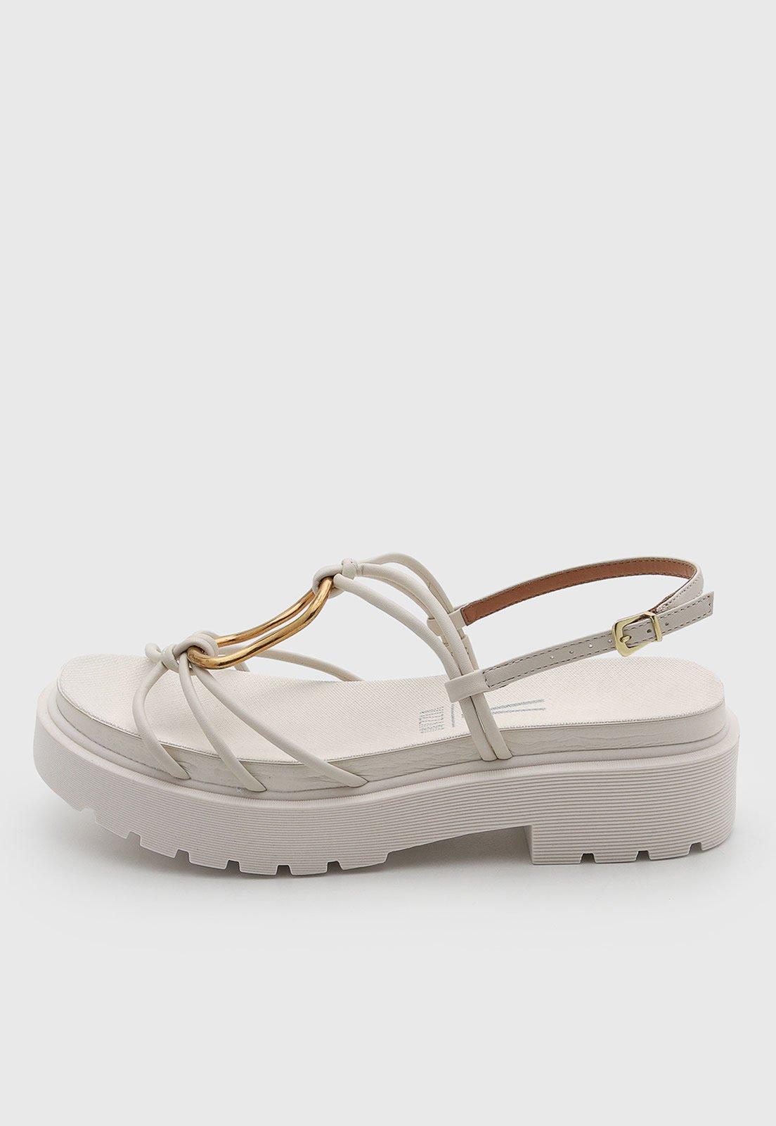 Sandália Feminina Vizzano Salto Médio Tiras Fivela Off-White
