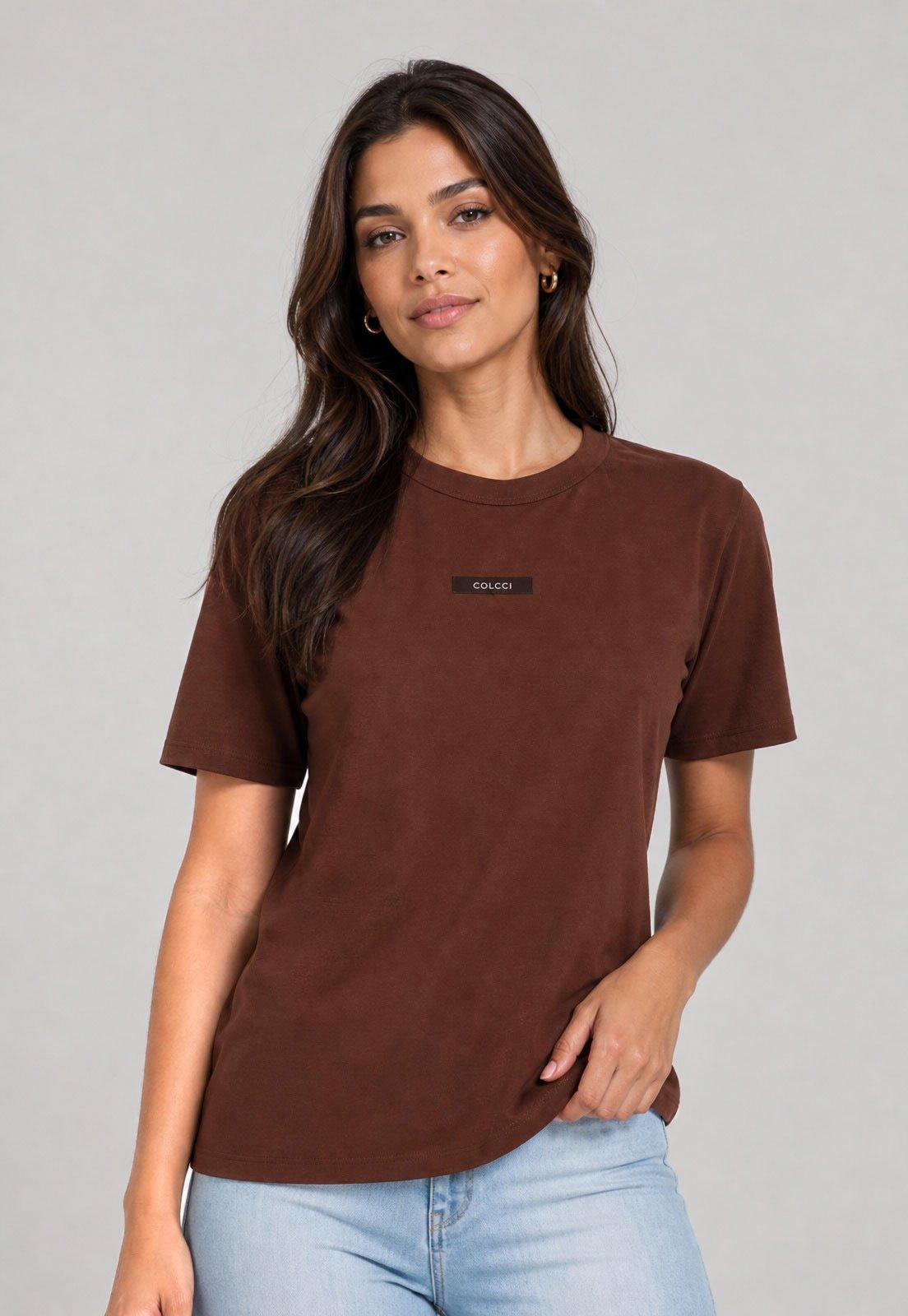 Camiseta Feminina Colcci Logo Marrom