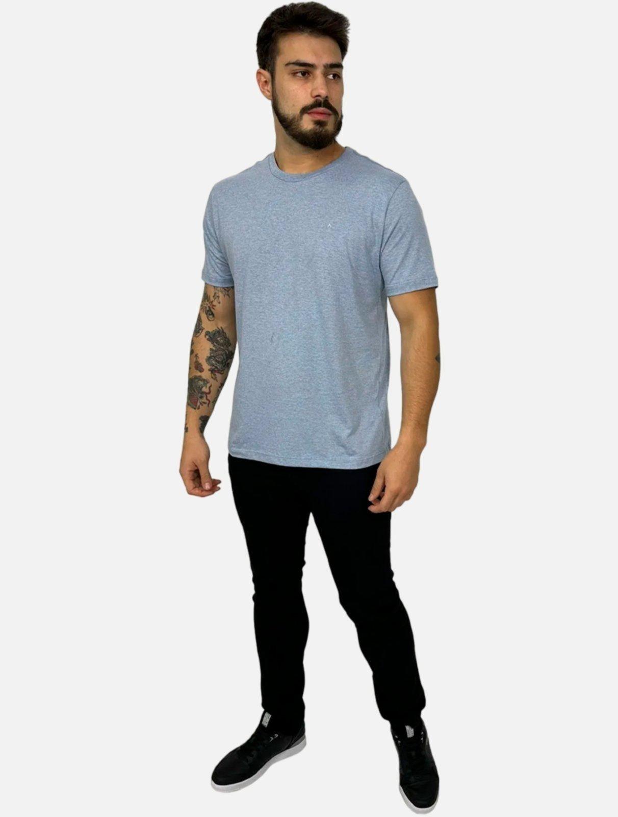 Camiseta Aramis Regular Malha Fio a Fio Mescla Azul Claro