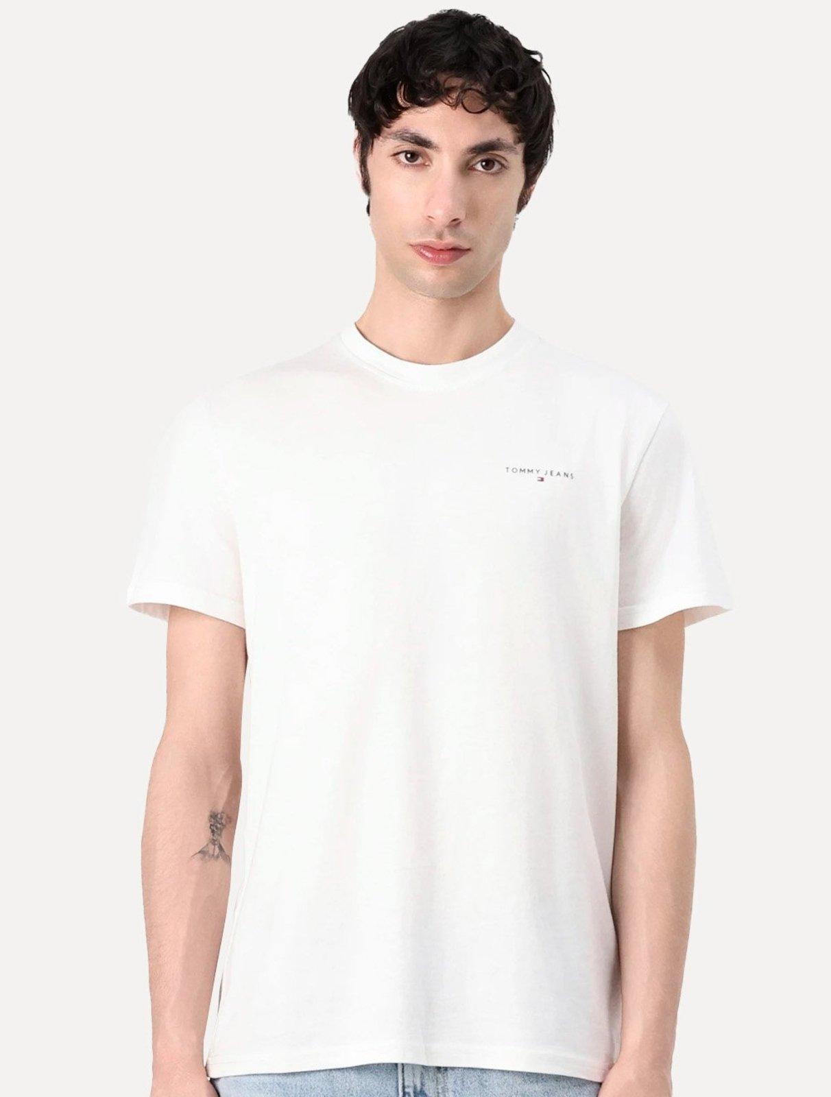 Camiseta Tommy Jeans Masculina Slim Linear Chest Off White