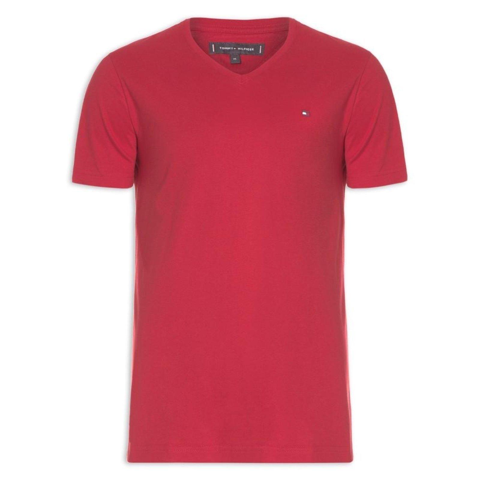 Camiseta Tommy Hilfiger Essential Gola Vneck Vermelho