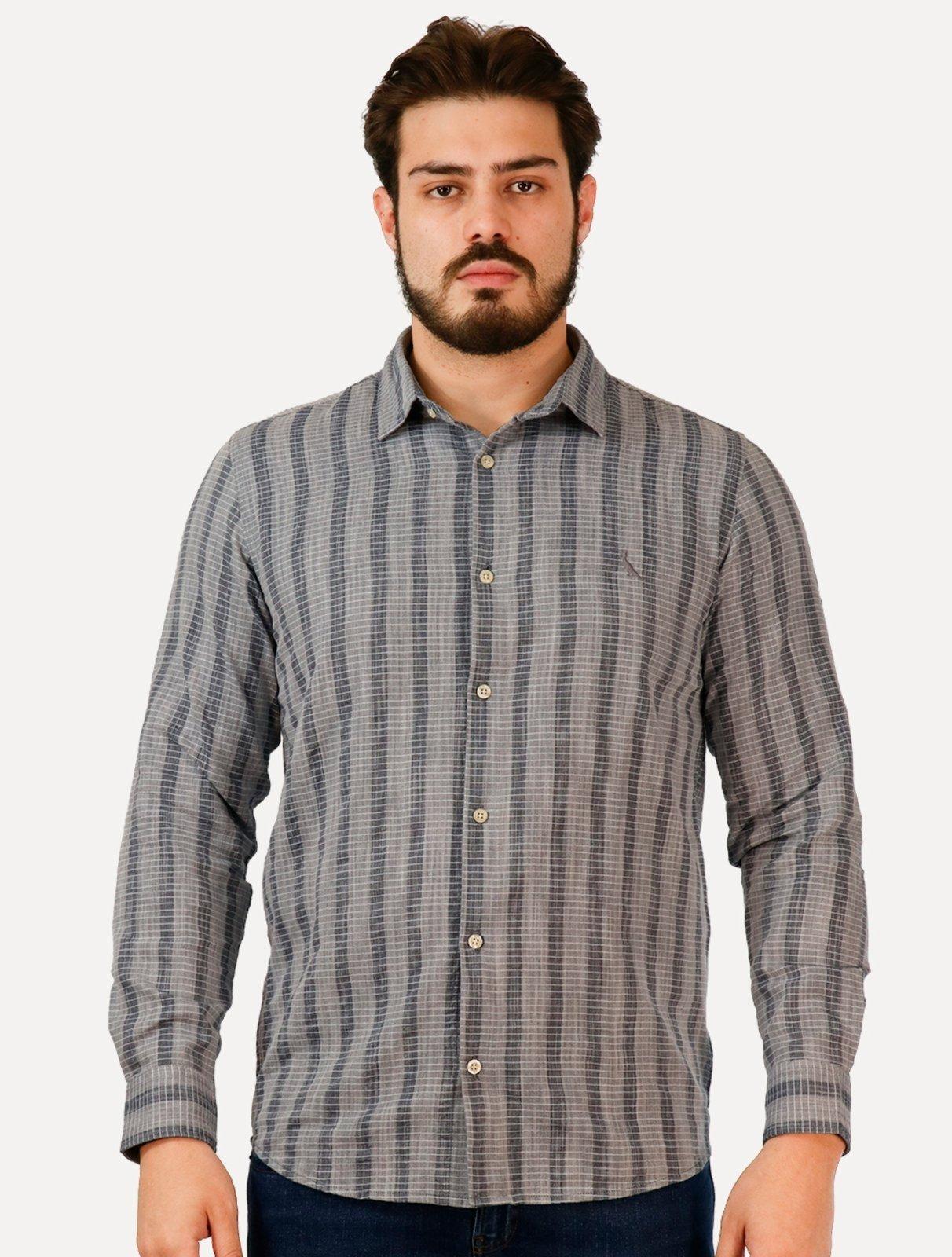 Camisa Reserva Masculina Listras Kame Melange Azul Marinho