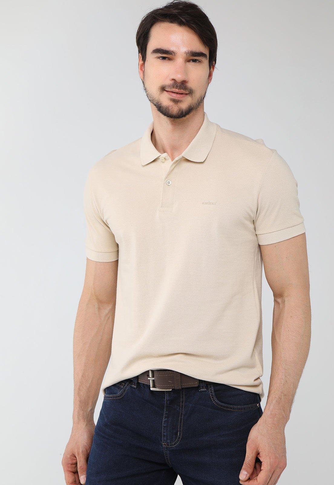 Polo Masculina Colcci Logo Bordado Bege