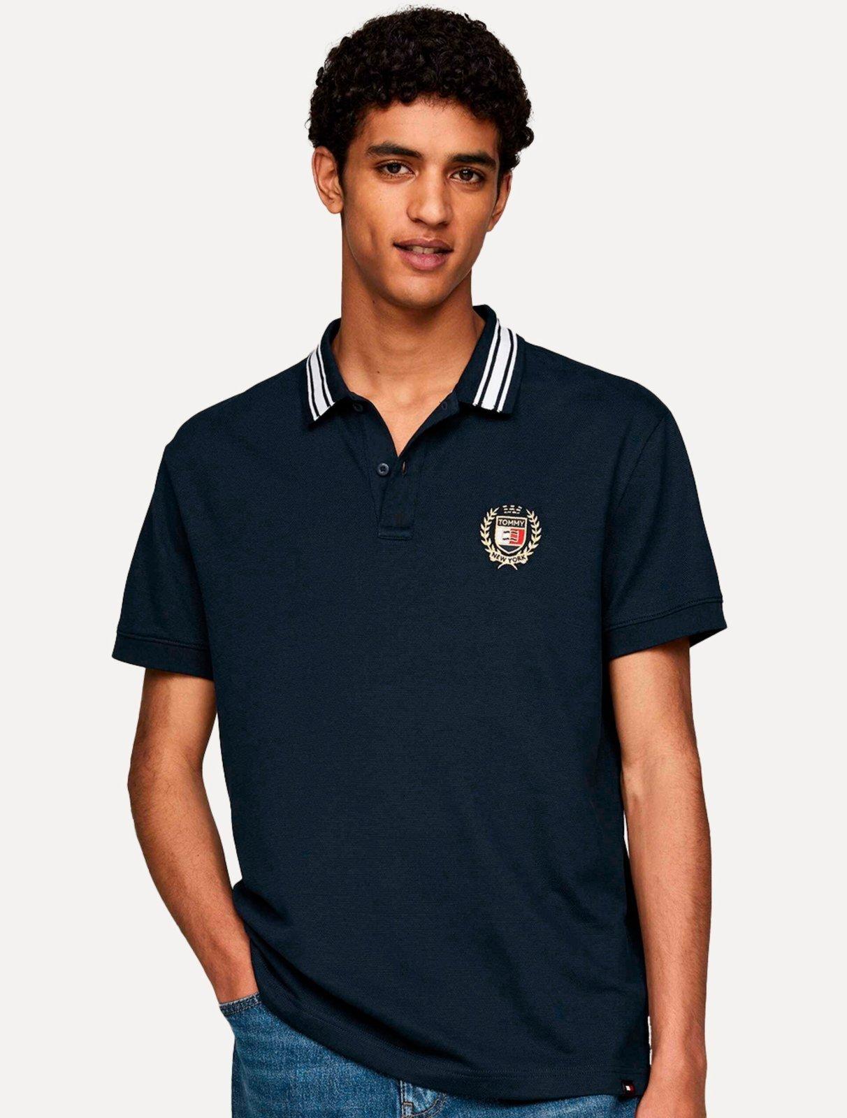 Polo Tommy Jeans Masculina Regular Piquet Varsity Logo Azul Marinho
