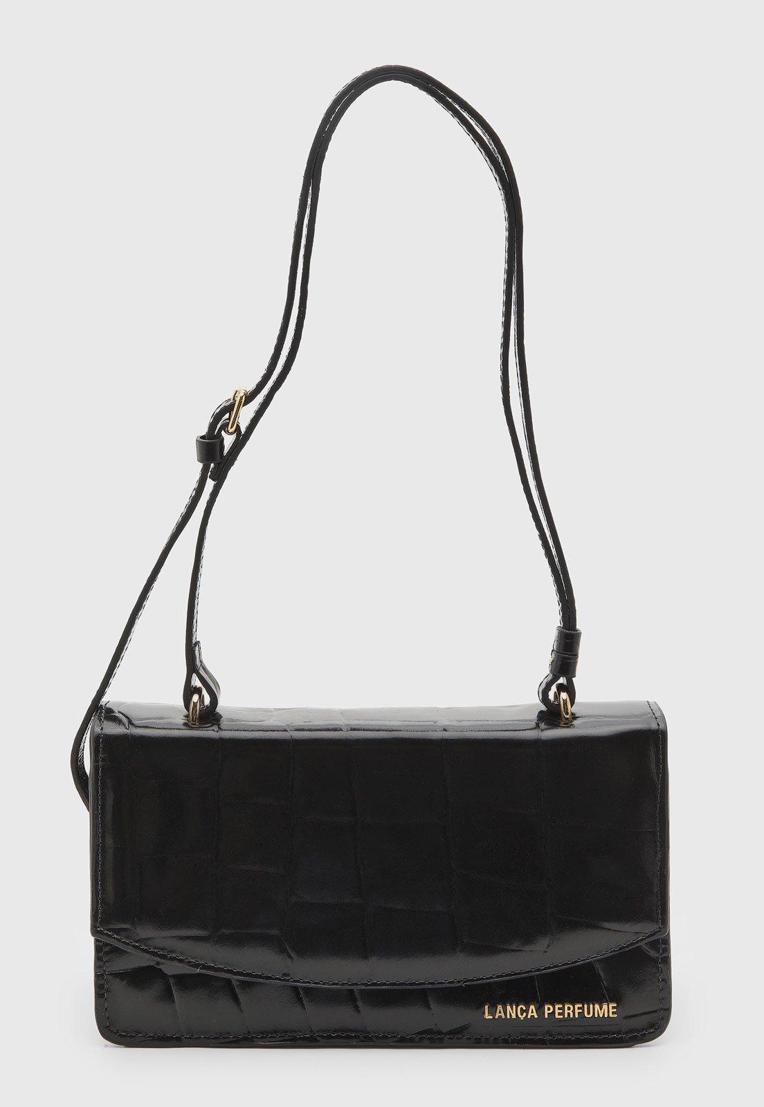 Bolsa Feminina Lança Perfume Couro Textura Croco Preto