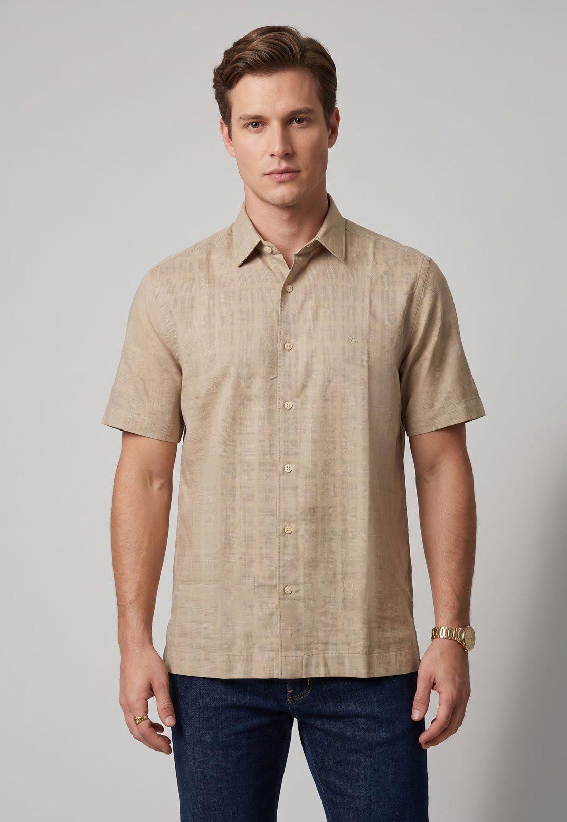 Camisa Masculina Aramis Manga Curta Xadrez Bege
