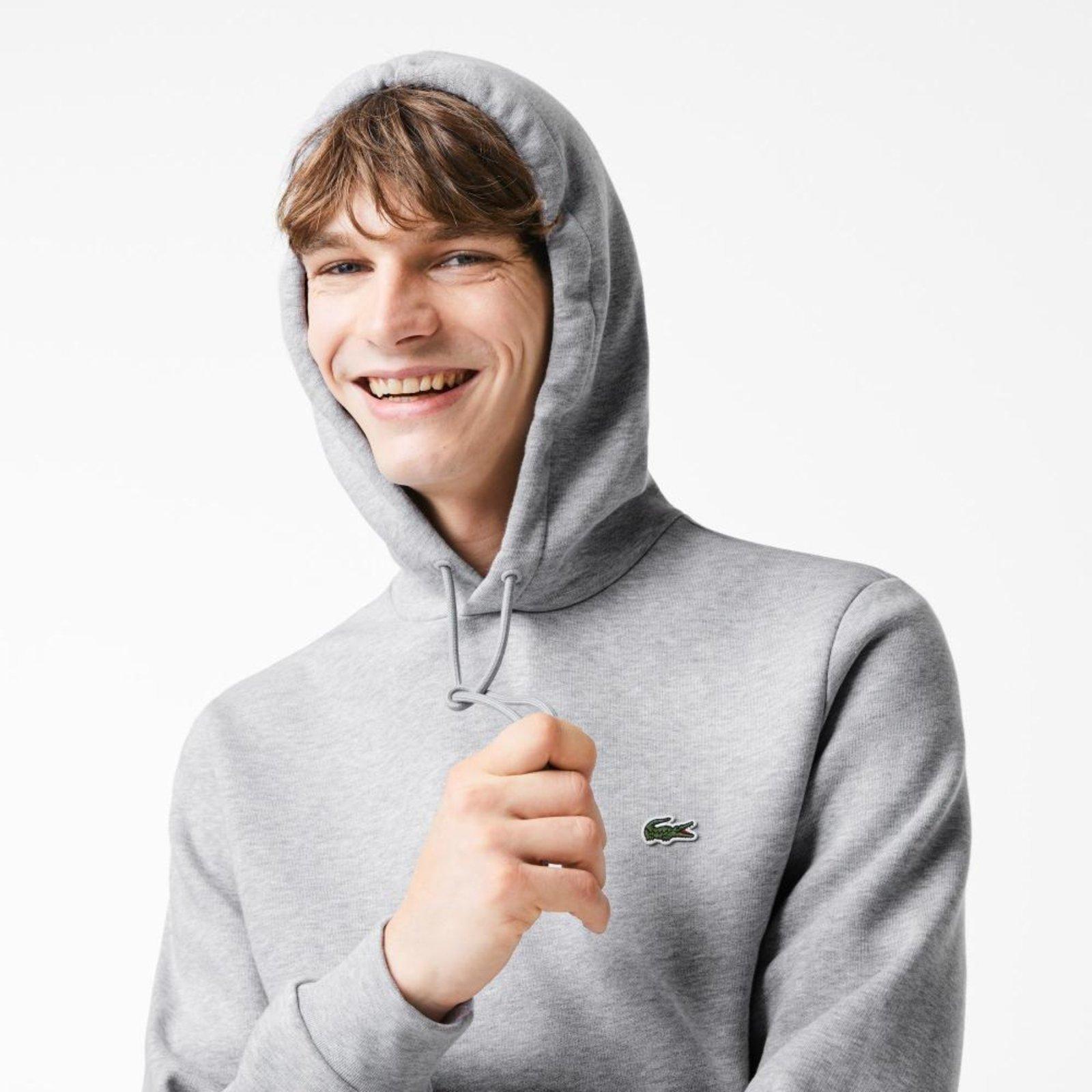Moletom Lacoste Masculino Clássico com Bolso e Capuz Cinza