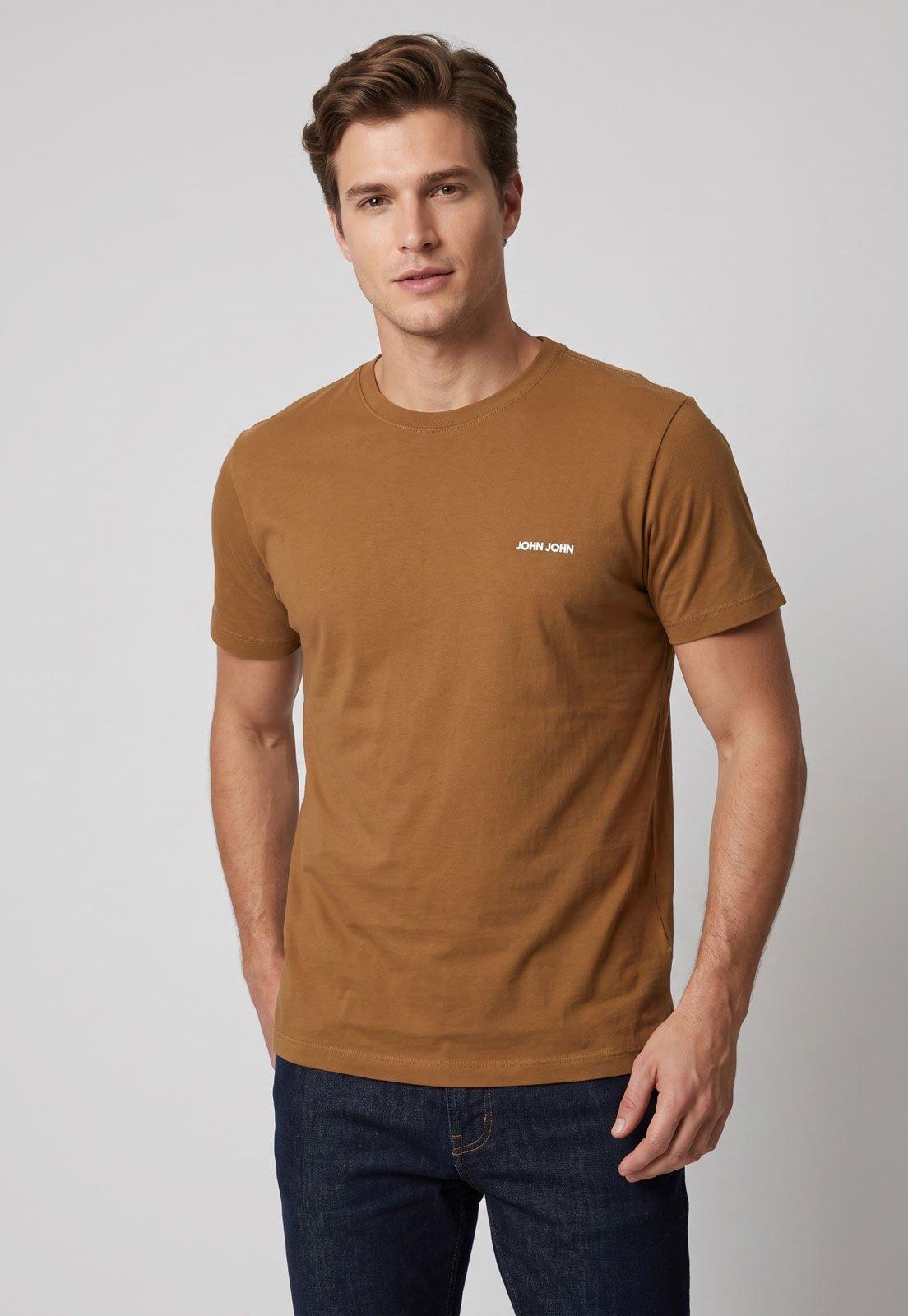 Camiseta Masculina John John Logo Gola Redonda Marrom