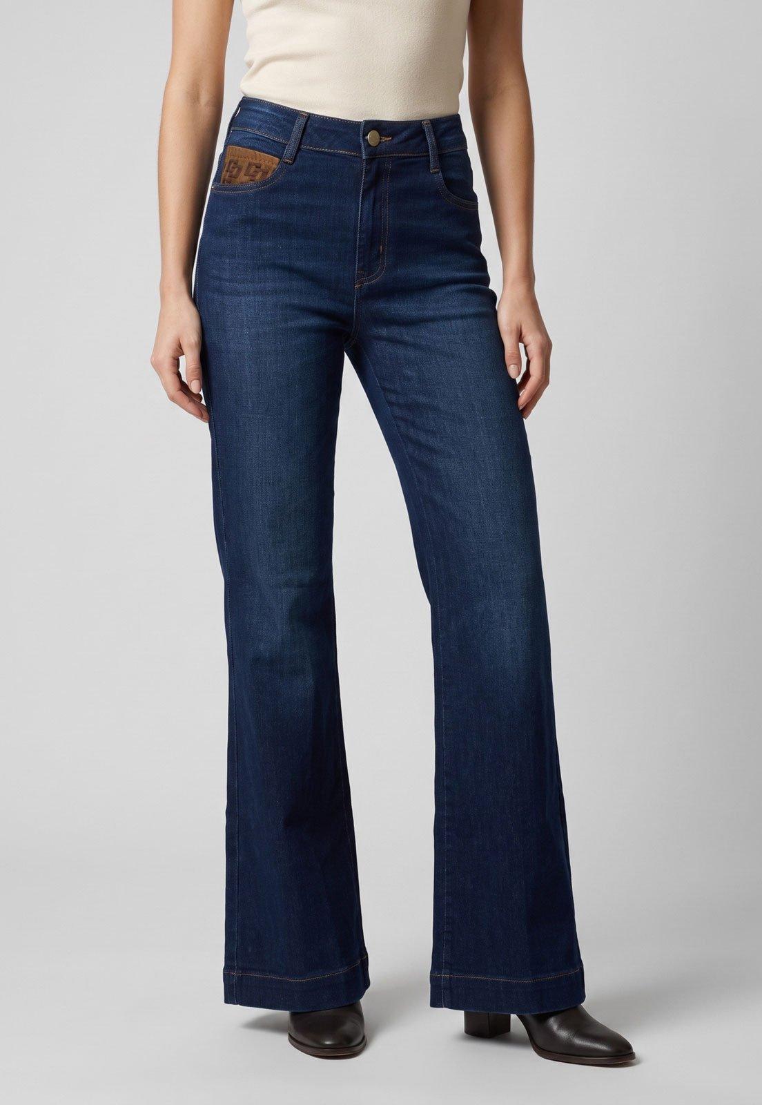Calça Feminina Colcci Cintura Flare Alta Jeans Azul Escuro