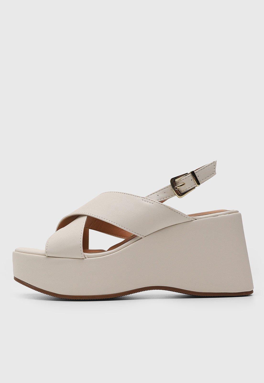 Sandália Feminina Vizzano Salto Alto Fivela Off-White