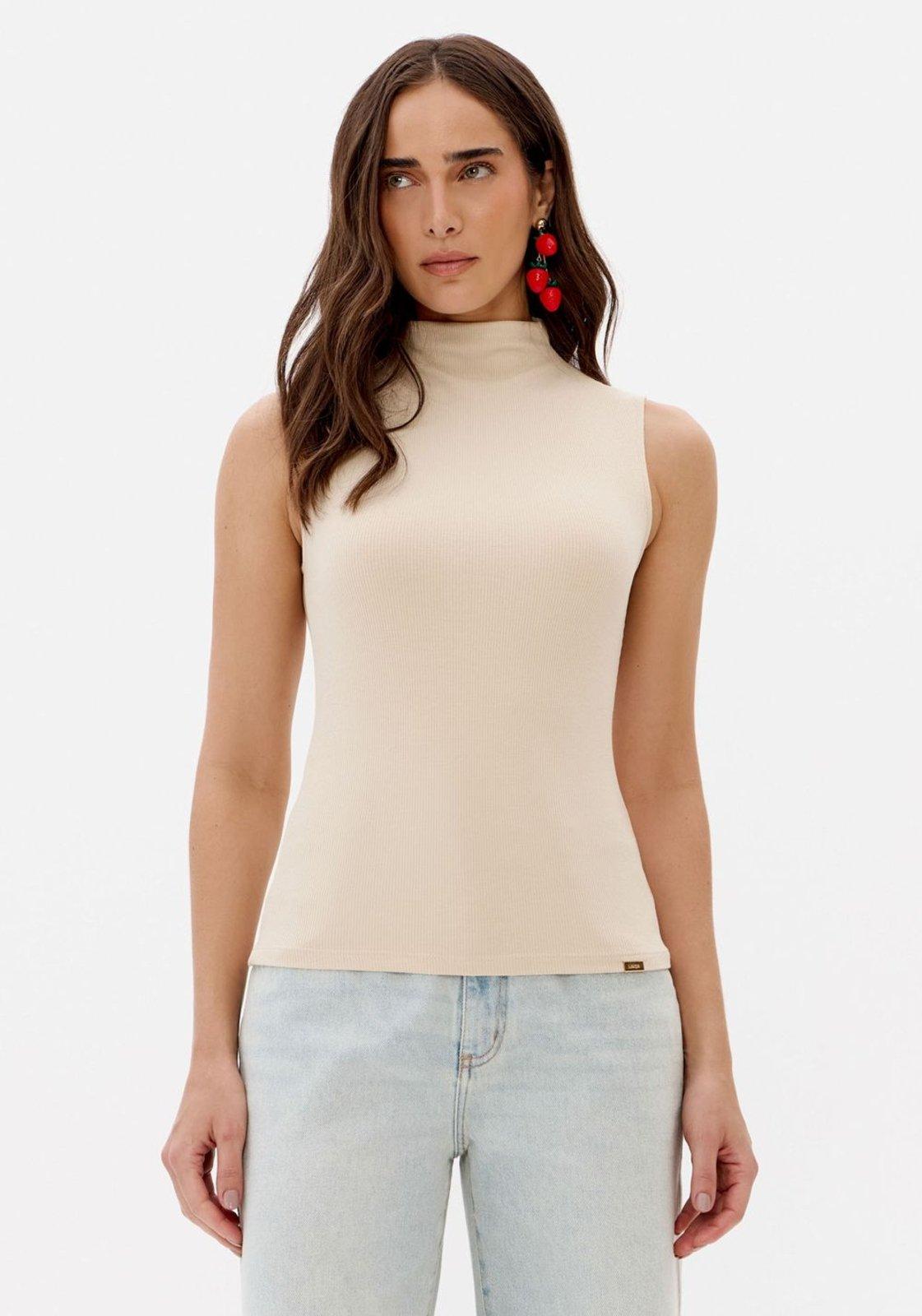 Blusa Canelada Sem Manga Com Gola Lança Perfume