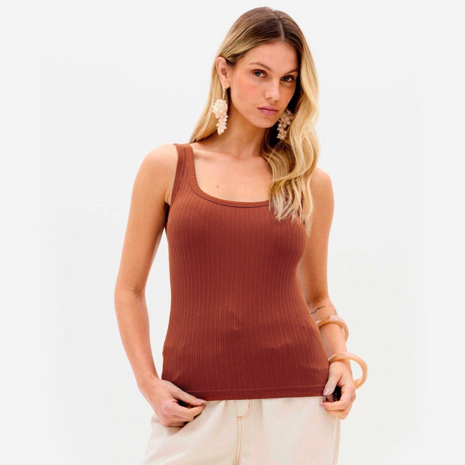 Regata Lança Perfume Canelada Ve26 Marrom Feminino
