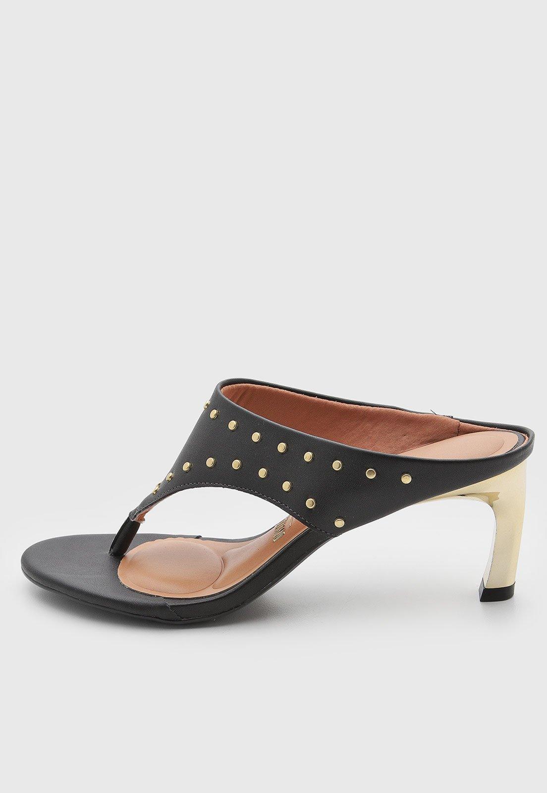 Sandália Feminina Vizzano Detalhe Tachas Salto Alto Preta