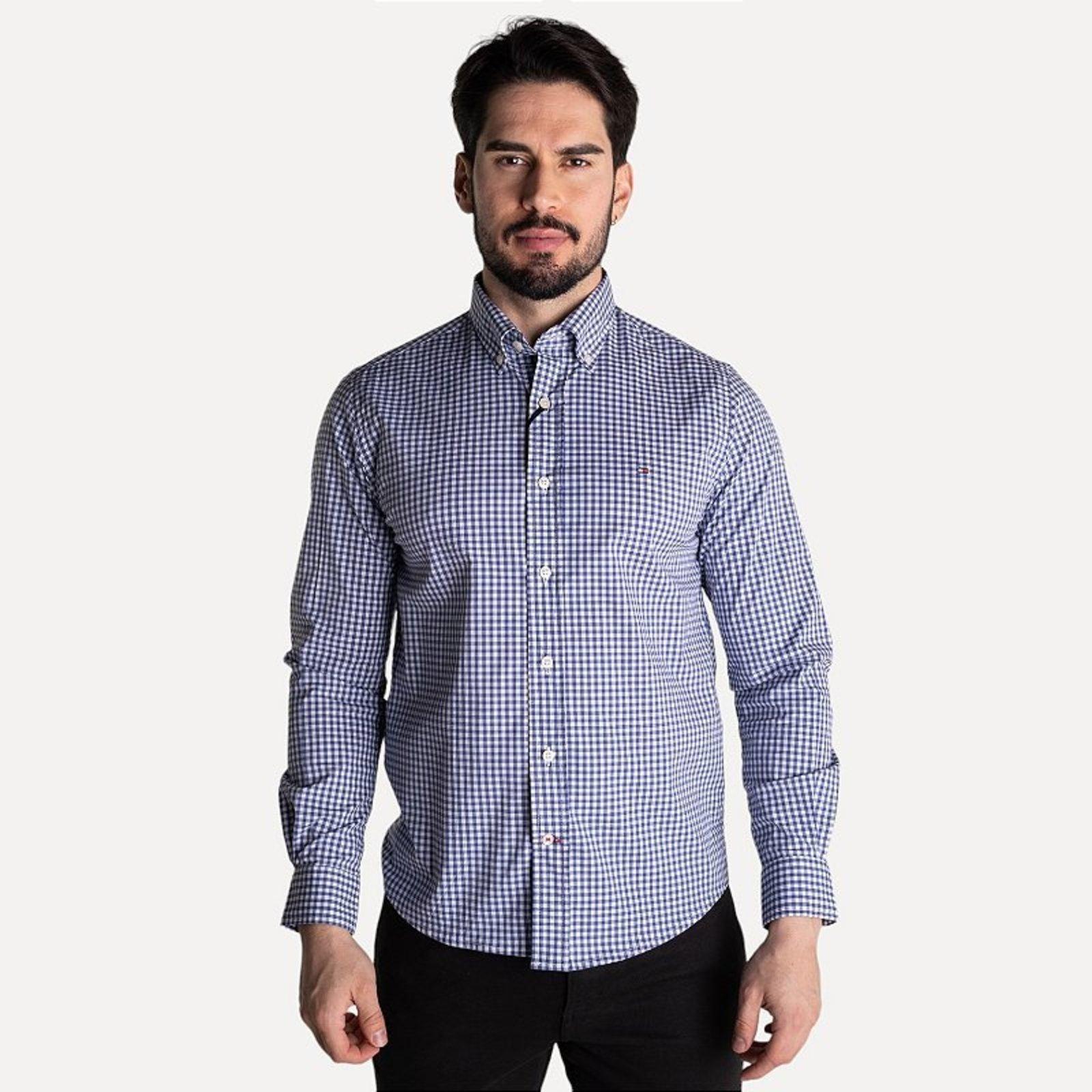 Camisa Tommy Hilfiger Xadrez Custom Fit Azul Marinho