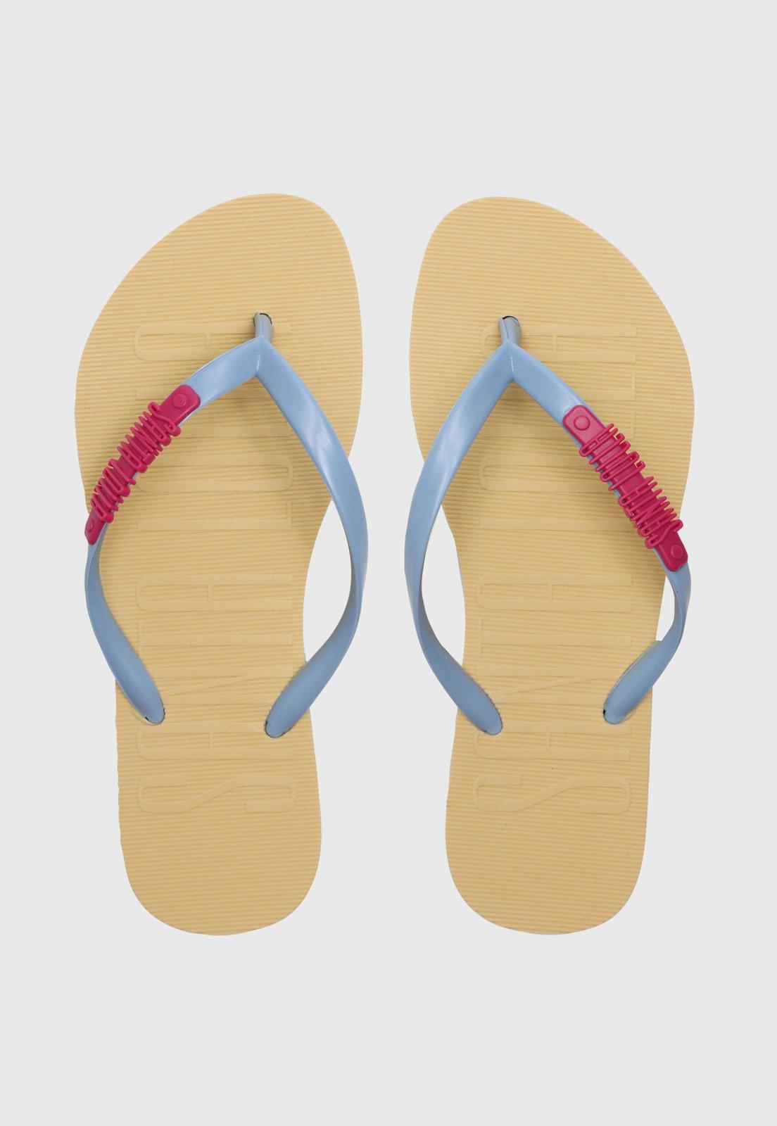Chinelo Feminino Santa Lolla Tiras Texturizadas Azul e Bege
