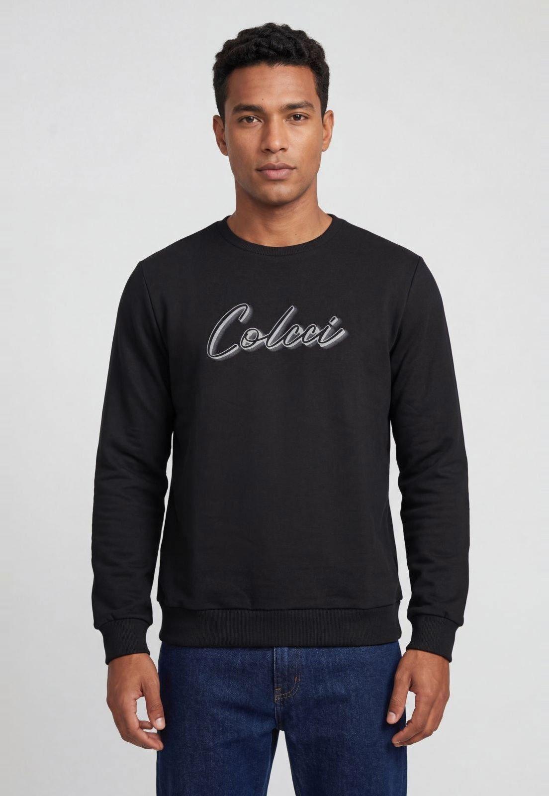 Blusa de Moletom Masculina Colcci Estampa Frontal Preta