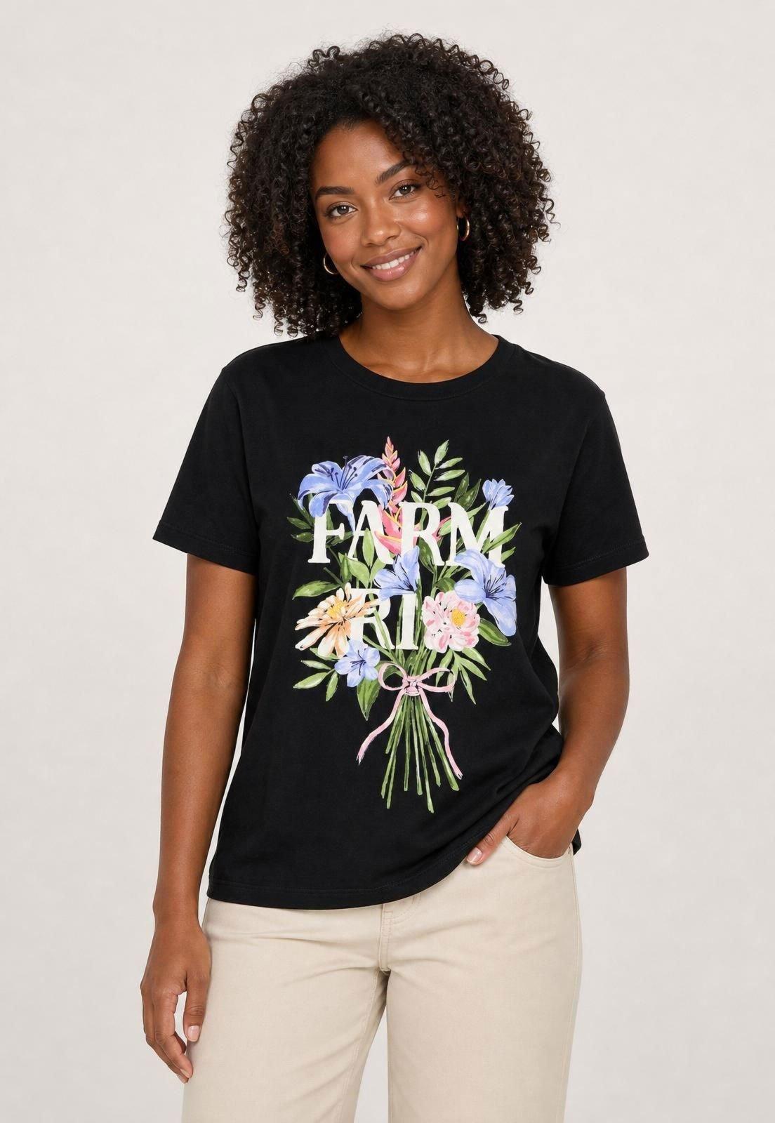 Camiseta Feminina FARM Estampa Floral Preta