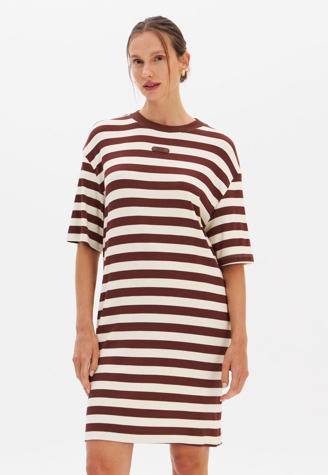 Vestido Lança Perfume Listrado Marrom
